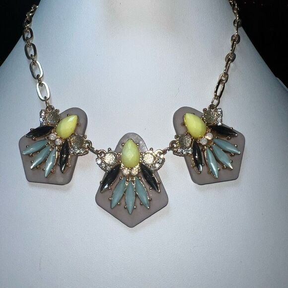 Gold Tone Paper Clip Chain Art‎ Deco Style Statement Bib Necklace - Picture 1 of 7